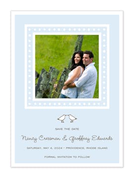 White Dotted Border Blue Flat Photo Save The Date Card