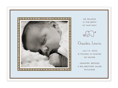 Dotted Border Blue Flat Photo Birth Announcement