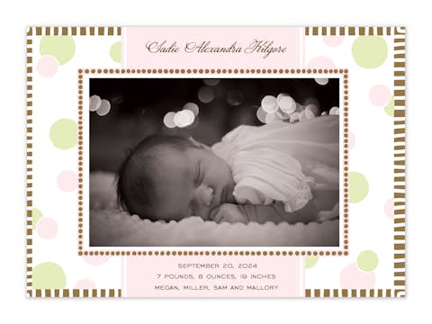 Cool Dots Pink & Chocolate Flat Photo Birth Announcement