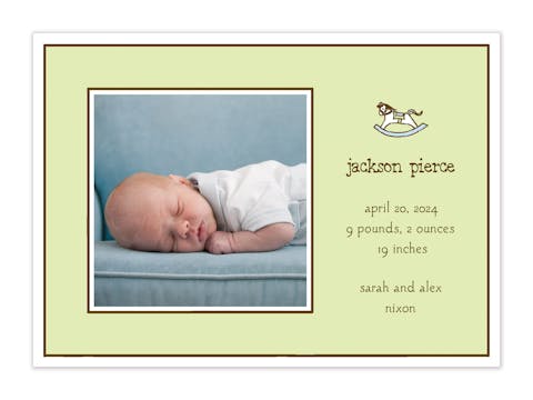 Classic Edge White & Chocolate On Lime Flat Photo Birth Announcement
