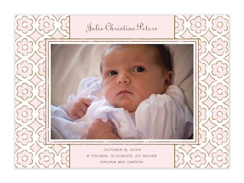 Circle Flowers Pink Flat Photo Birth Announcement