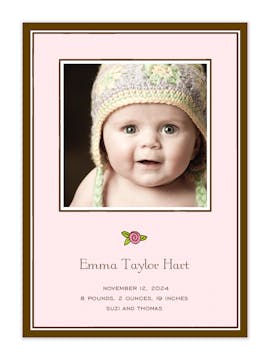 Simple Border Chocolate On Pink Flat Photo Birth Announcement