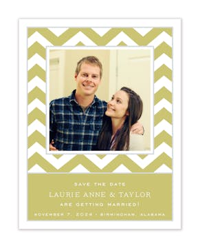 Chevron Olive Flat Photo Save The Date Card