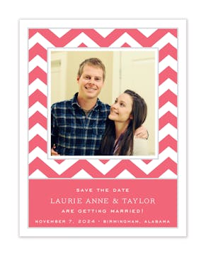 Chevron Coral Flat Photo Save The Date Card