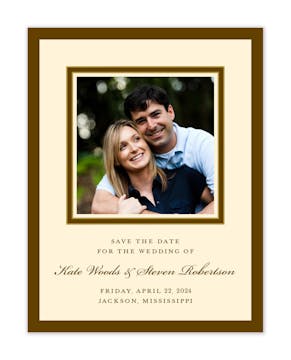 Chocolate & Gold Border Flat Photo Save The Date Card