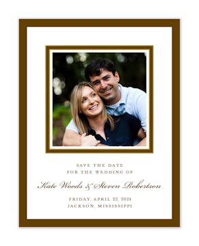 Chocolate & Gold Border Flat Photo Save The Date Card