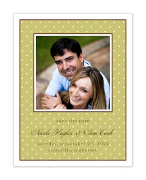 Tiny Dots Olive & White Flat Photo Save The Date Card