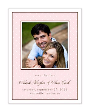Tiny Dots Pink & White Flat Photo Save The Date Card