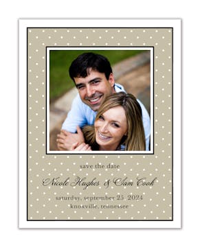 Tiny Dots Taupe & White Flat Photo Save The Date Card