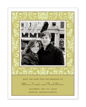 Damask Olive On Olive Flat Photo Save The Date Card