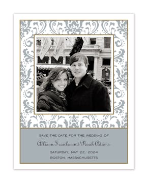 Damask Silver Flat Photo Save The Date Card