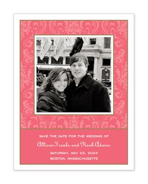 Damask Coral On Coral Flat Photo Save The Date Card