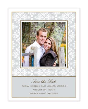 Lace Silver Flat Photo Save The Date Card