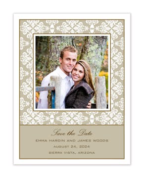 Lace Taupe Flat Photo Save The Date Card