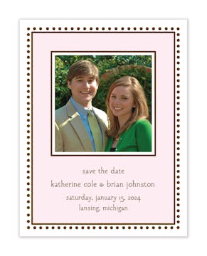 Antique Bead Border Pink Flat Photo Save The Date Card