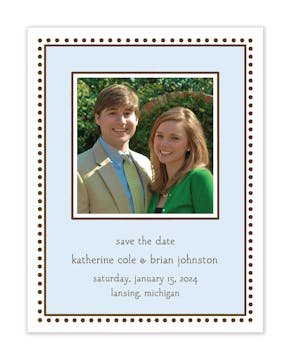 Antique Bead Border Blue Flat Photo Save The Date Card