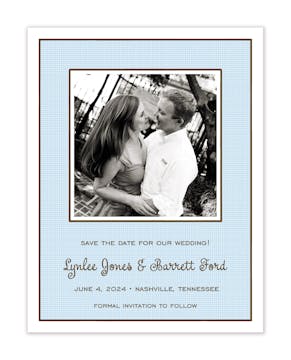 Linen Blue Flat Photo Save The Date Card