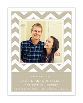 Chevron Taupe Flat Photo Save The Date Card