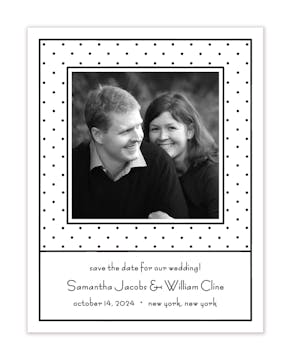 Tiny Dots White & Black Flat Photo Save The Date Card
