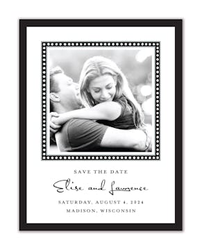 Dotted Border Black & White Flat Photo Save The Date Card