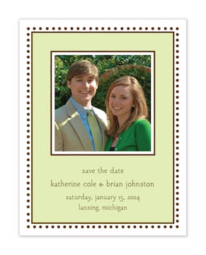 Antique Bead Border Lime Flat Photo Save The Date Card