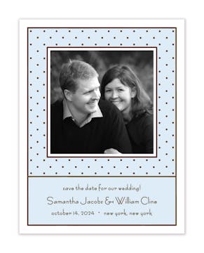 Tiny Dots Blue & Chocolate Flat Photo Save The Date Card