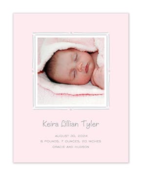 Vintage Frame Pink & Silver Flat Photo Birth Announcement