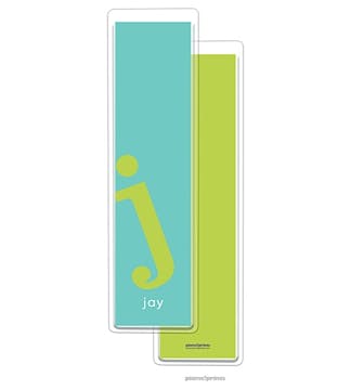 Alphabet Tall Bookmark - Chartreuse on Turquoise