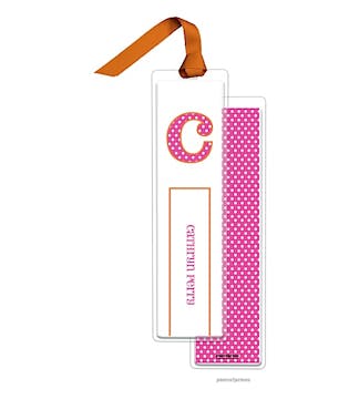 Big Dots Hot Pink Tall Bookmark with Tangerine Ribbon