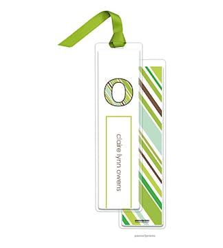 Stripes Green Tall Bookmark with Chartreuse Ribbon