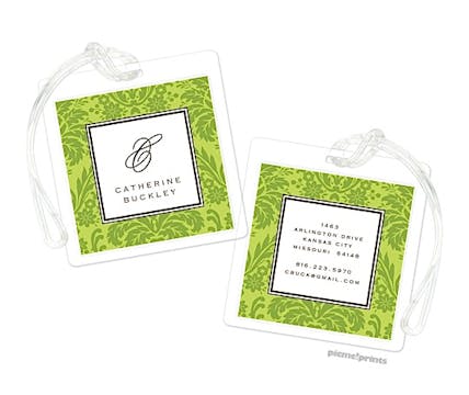 Damask Cilantro on Chartreuse Luggage Tag