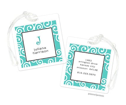 Happy Scrolls Turquoise Luggage Tag
