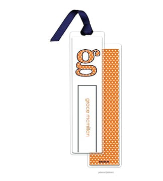 Big Dots Tangerine Tall Bookmark with Navy Ribbon