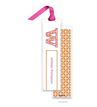Squares Tangerine Tall Bookmark with Hot Pink Ribbon