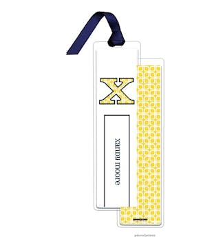 Square Sunshine Tall Bookmark with Navy Ribbon