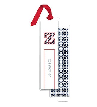 Squares Navy Tall Bookmark with Red Ribbon
