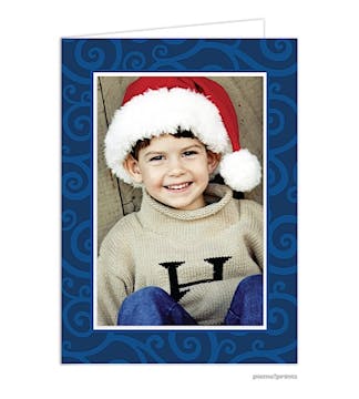 joyful swirls navy Holiday Card-Print & Apply