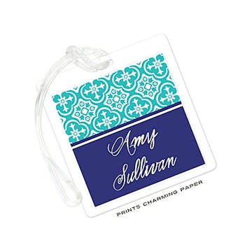 Turquoise & Navy Classic Pattern Luggage Tag 