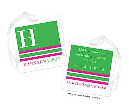 Green & Pink Modern Classic Initial Luggage Tag 