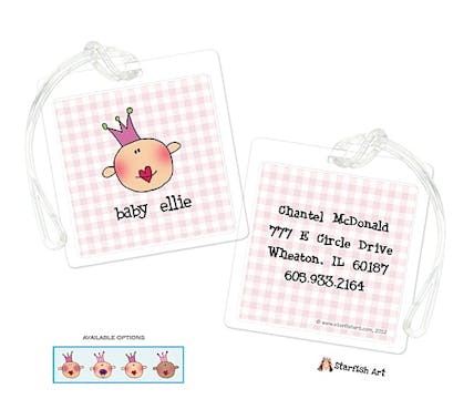 Pink Gingham Baby Square ID Tag