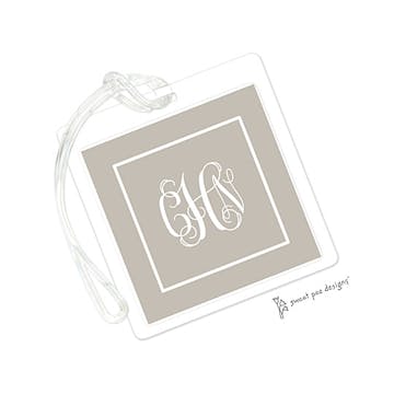 Classic Border White On Taupe ID Tag