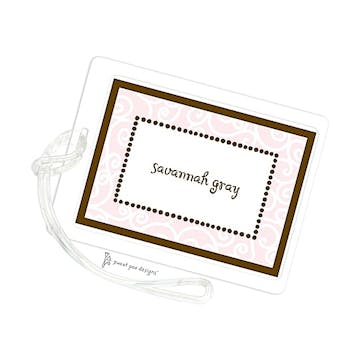 Scrollwork Pink & Chocolate ID Tag