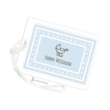 White Dotted Border Blue ID Tag