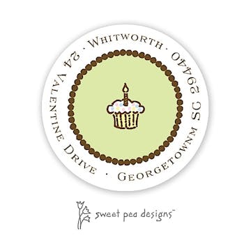 Dotted Border Chocolate And Lime Round Return Address Sticker