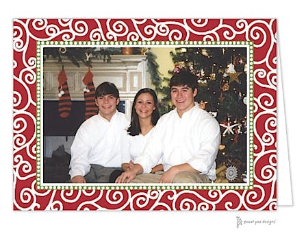 Swirls Red & Green Christmas Folded Photo Card