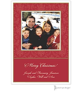 Damask Red On Red Christmas Flat Photo Card