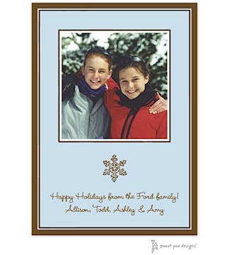 Simple Border Blue & Chocolate Holiday Flat Photo Card