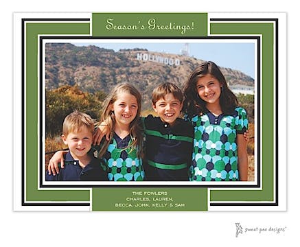 Green Border On Black Christmas Flat Photo Card