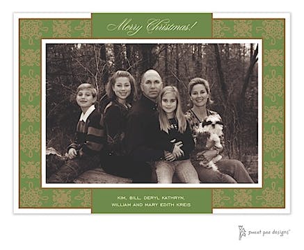 Damask & Dots Green Christmas Flat Photo Card