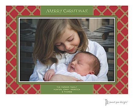 Square Diamonds Red Christmas Print & Apply Flat Photo Card